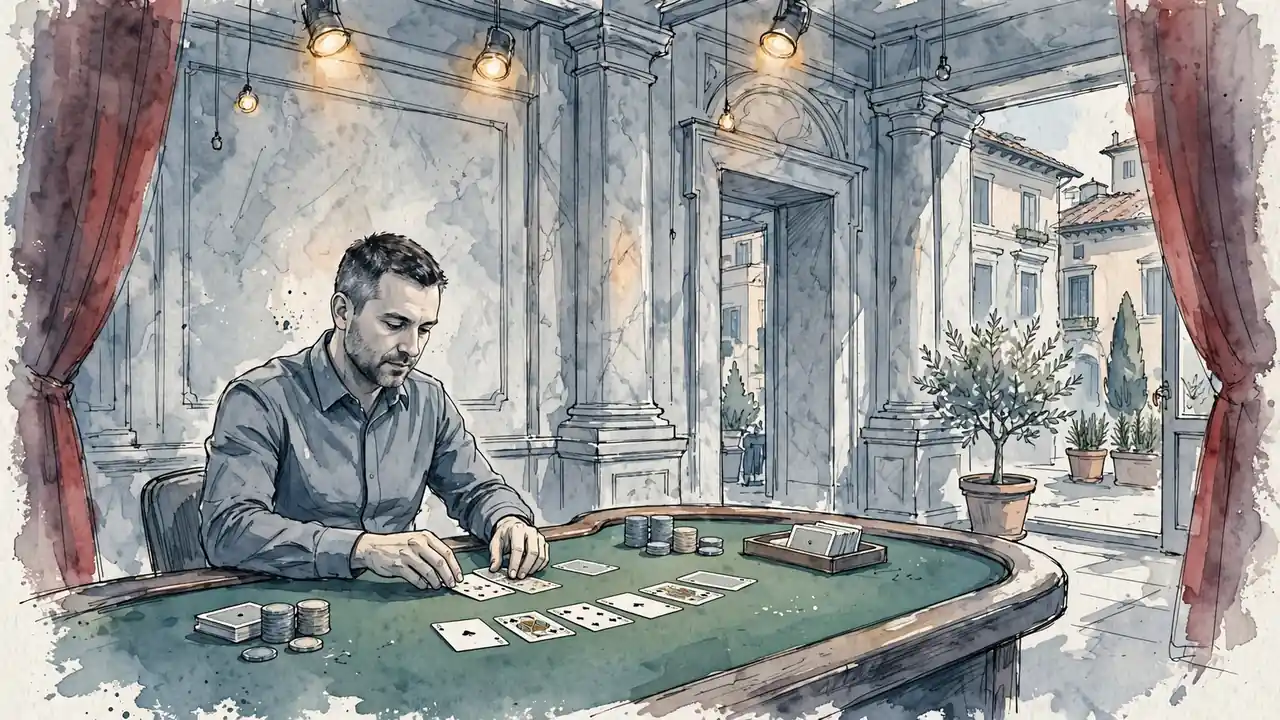 Croupier al tavolo in un casinò dal vivo italiano