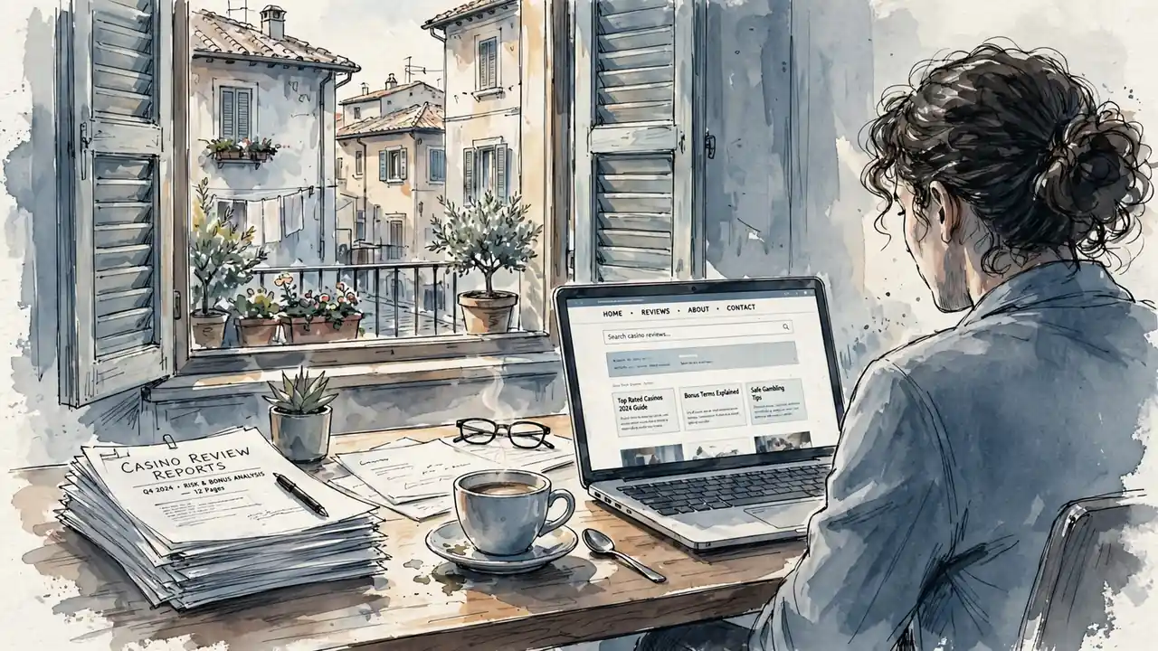 Ufficio italiano con laptop e rapporti di casinò